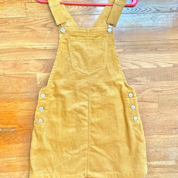 mustard corduroy overall dress